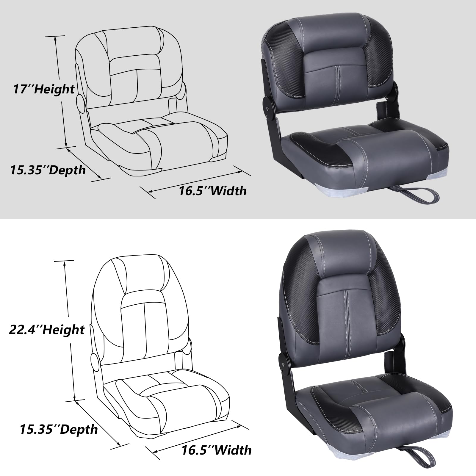 leader-accessories-50-high-back-bass-boat-bench-seat-marine-grade-vinyl-fold-dow image 2