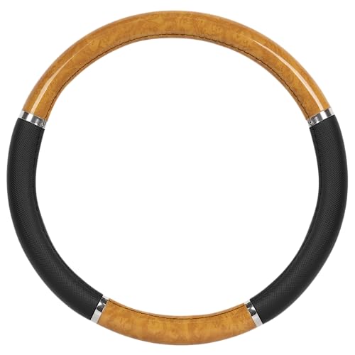 bdk-chrome-wood-grain-black-beige-steering-wheel-cover-universal-fit-for-cars-tr image 8