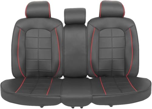 motor-trend-premium-faux-leather-bench-seat-cover-two-tone-red-accents-universal image 4