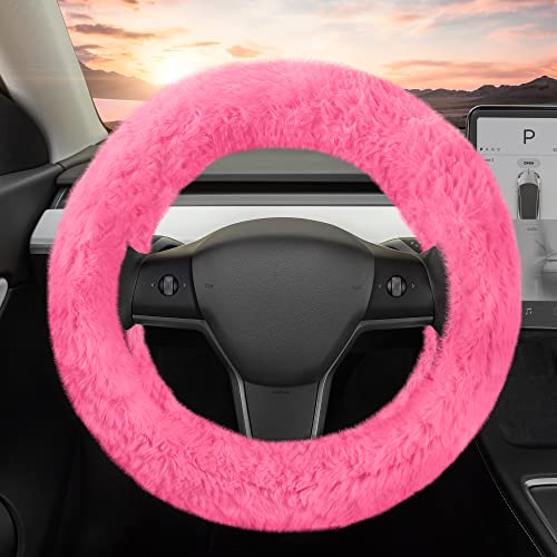bdk-steering-wheel-cover-for-women-faux-fur-pink-plush-soft-grip-universal-fit-1 image 8