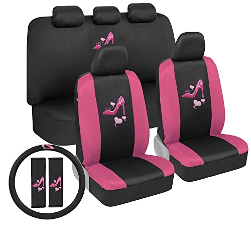 bdk-two-tone-pink-heels-car-seat-cover-set-12-piece-with-steering-wheel-cover-an image 2