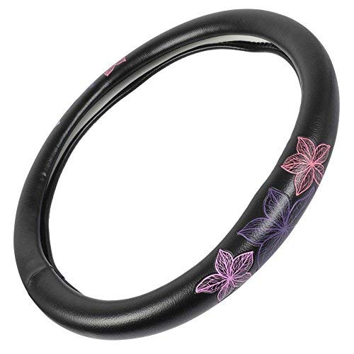 pretty-rugs-gift-pack-purple-flowers-design-black-carpet-floor-mats-with-steerin image 4