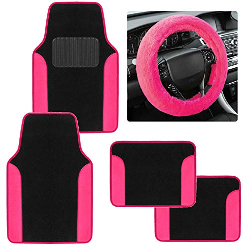 bdk-carpet-pro-hot-pink-two-tone-floor-mats-with-faux-sheepskin-steering-wheel-c image 8
