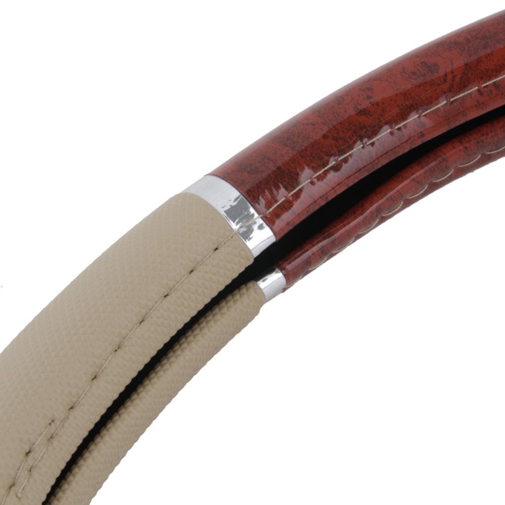 bdk-two-tone-woodgrain-pattern-steering-wheel-cover-dark-wood-beige-universal-fi image 5