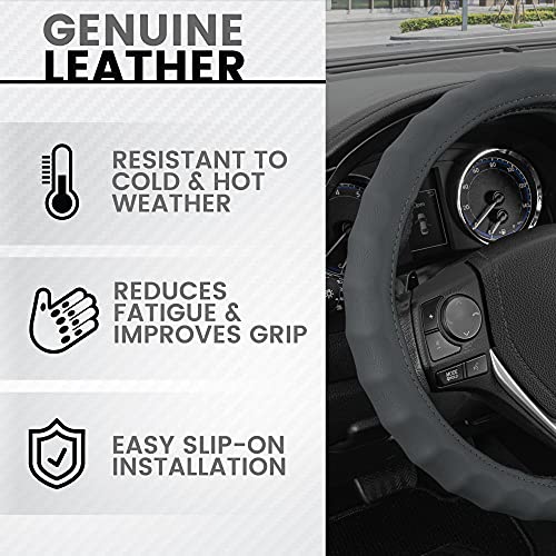 bdk-genuine-leather-steering-wheel-cover-13-5-14-5-inch-gray image 8