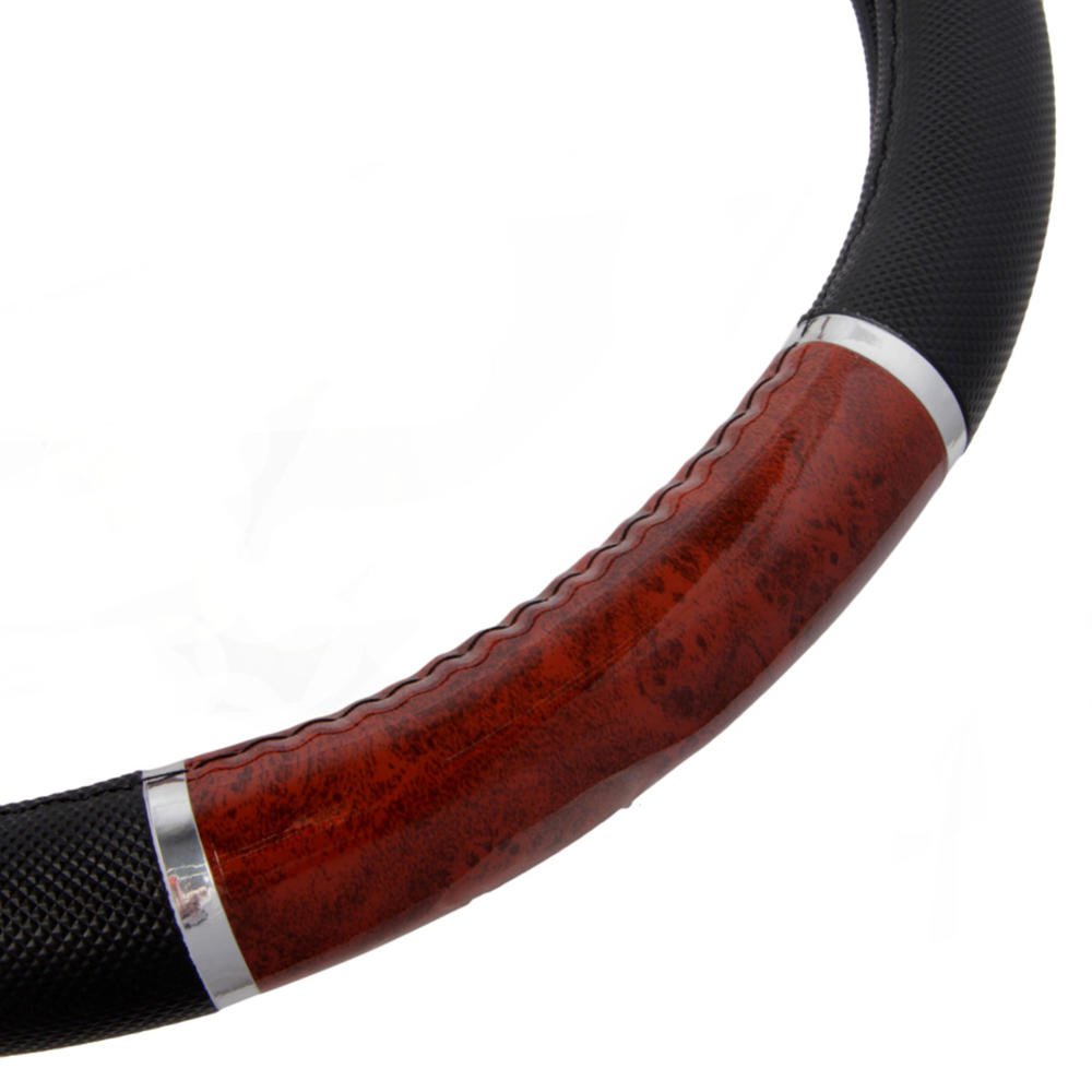 bdk-two-tone-woodgrain-steering-wheel-cover-14-5-15-5-black-dark-wood image 5