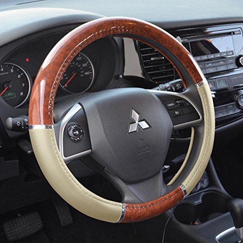 bdk-two-tone-woodgrain-pattern-steering-wheel-cover-dark-wood-beige-universal-fi image 8