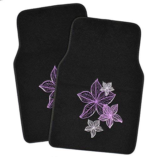 pretty-rugs-gift-pack-purple-flowers-design-black-carpet-floor-mats-with-steerin image 3