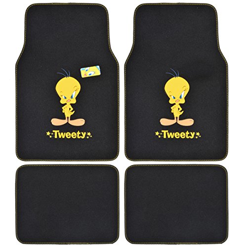 bdk-universal-fit-plush-carpet-floor-mats-4-piece-set-tweety-bird-attitude-desig image 6