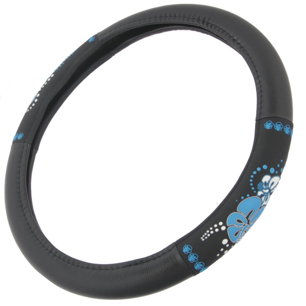 bdk-blue-hawaiian-steering-wheel-cover-comfortable-rubber-grip-universal-fit image 1