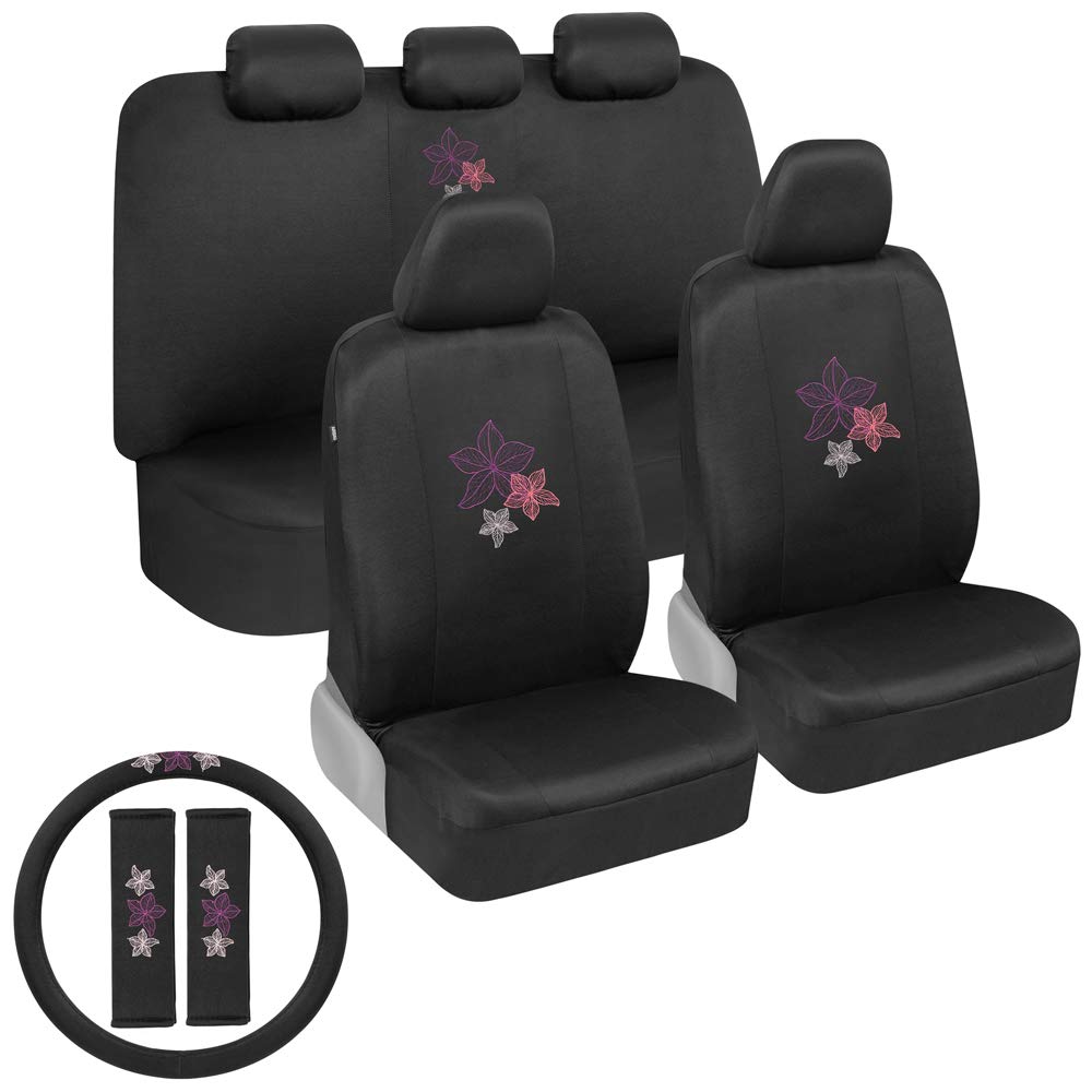 bdk-multicolor-hawaiian-flower-print-full-car-seat-cover-set-with-steering-wheel image 1