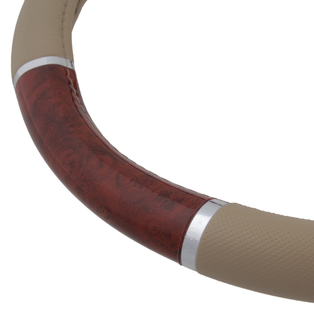 bdk-two-tone-woodgrain-pattern-steering-wheel-cover-dark-wood-beige-universal-fi image 4