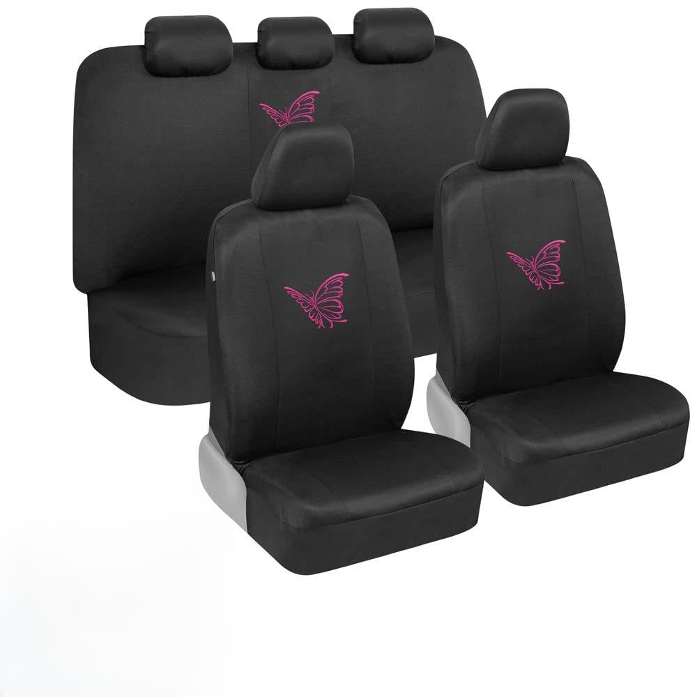 bdk-pink-butterfly-print-car-seat-covers-full-set-with-steering-wheel-cover-seat image 1
