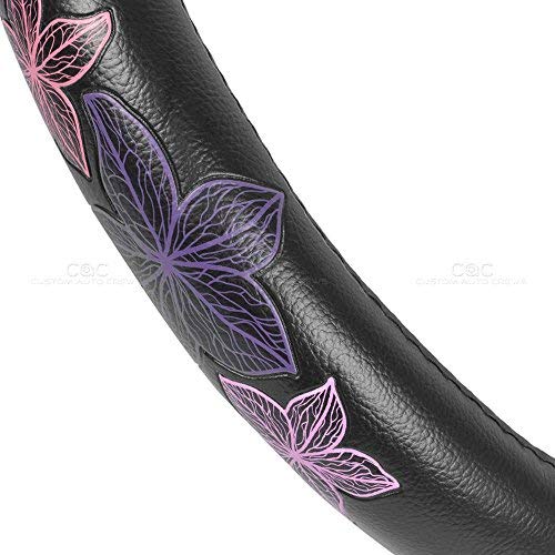 pretty-rugs-gift-pack-purple-flowers-design-black-carpet-floor-mats-with-steerin image 6