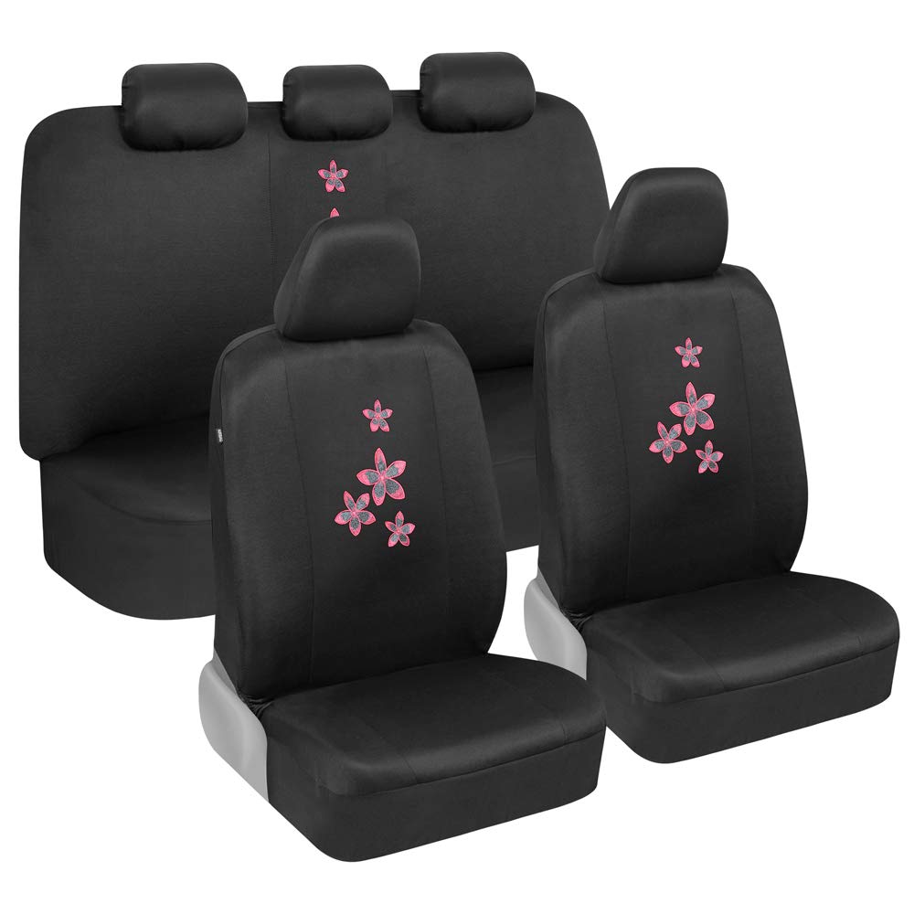 bdk-pink-floral-flower-print-car-seat-covers-full-set-with-steering-wheel-cover- image 2