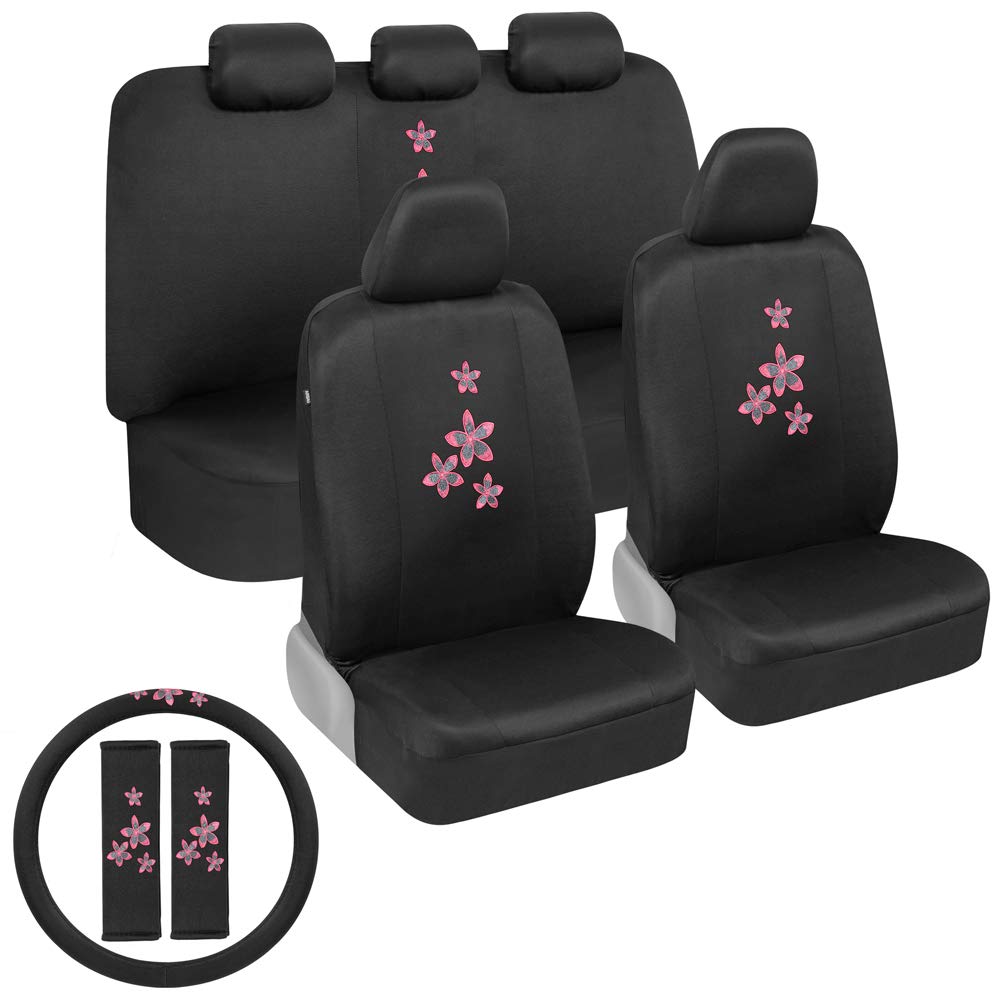 bdk-pink-floral-flower-print-car-seat-covers-full-set-with-steering-wheel-cover- image 1