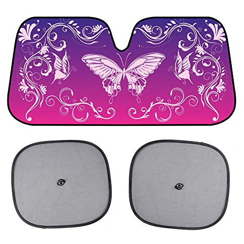 bdk-pink-butterfly-accordion-folding-car-windshield-sun-shade-with-2-side-window image 6
