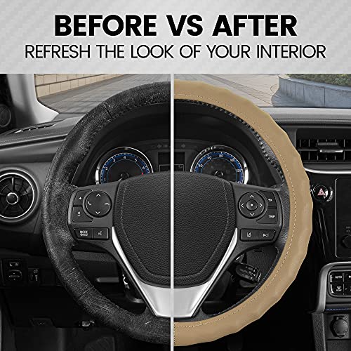 bdk-genuine-beige-leather-steering-wheel-cover-for-large-wheels-15-5-16-5-ergono image 8