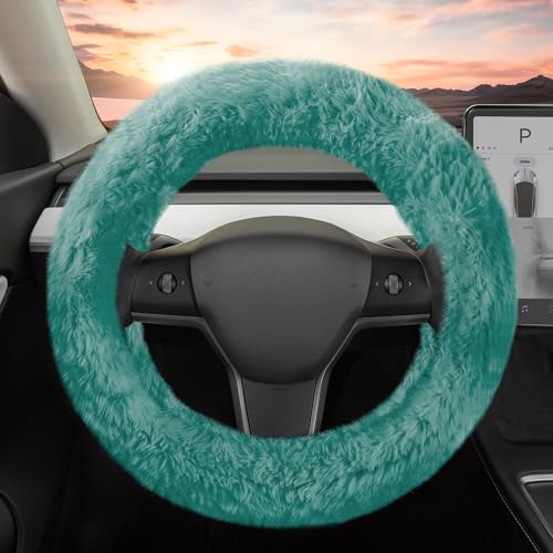 bdk-carbella-aspen-mint-fuzzy-steering-wheel-cover-for-women-plush-faux-fur-univ image 8