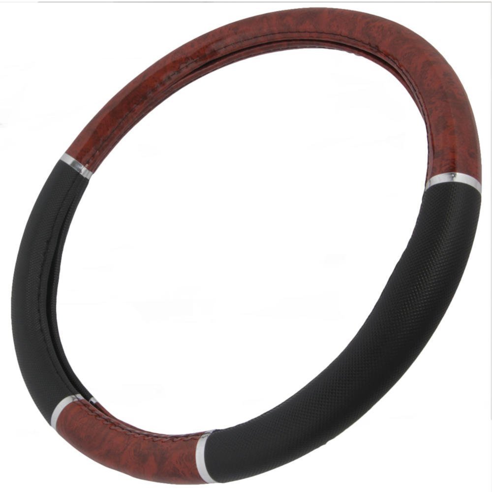 bdk-two-tone-woodgrain-steering-wheel-cover-14-5-15-5-black-dark-wood image 3
