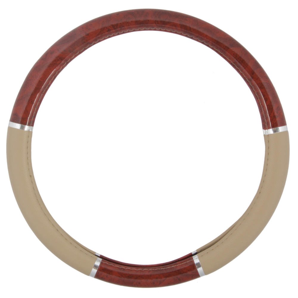 bdk-two-tone-woodgrain-pattern-steering-wheel-cover-dark-wood-beige-universal-fi image 3