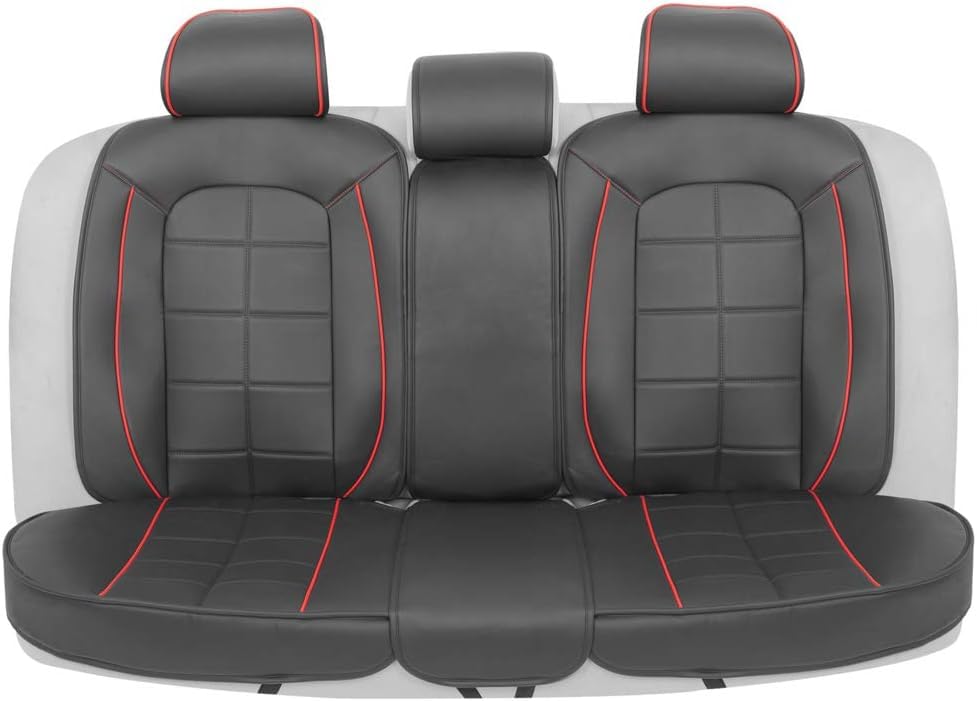 motor-trend-premium-faux-leather-bench-seat-cover-two-tone-red-accents-universal image 5