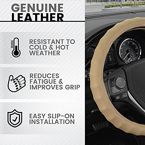 bdk-genuine-beige-leather-steering-wheel-cover-for-large-wheels-15-5-16-5-ergono image 7
