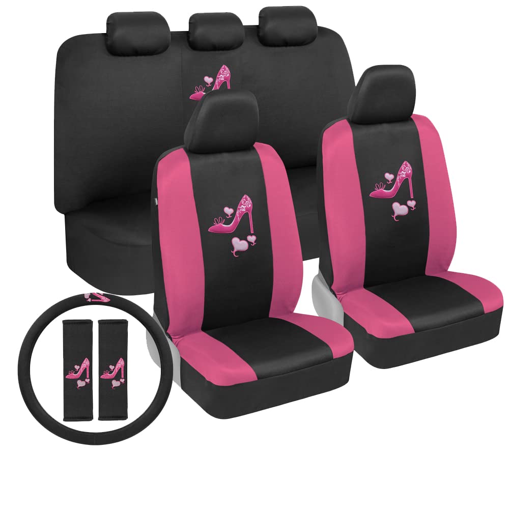 bdk-two-tone-pink-heels-car-seat-cover-set-12-piece-with-steering-wheel-cover-an image 1