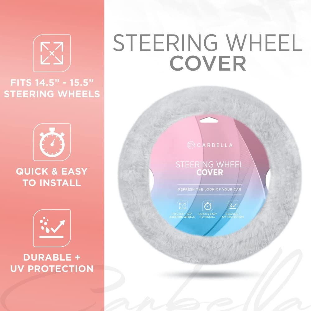bdk-carbella-gray-fuzzy-steering-wheel-cover-15-inch-standard-fit-faux-fur image 2