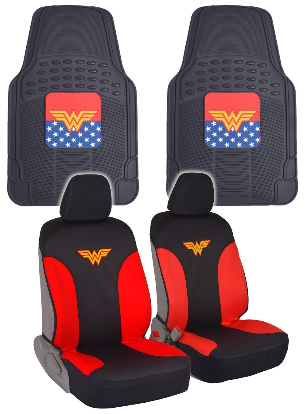 bdk-warner-bros-dc-comics-wonder-woman-seat-covers-with-seat-belt-pads-rubber-fl image 1