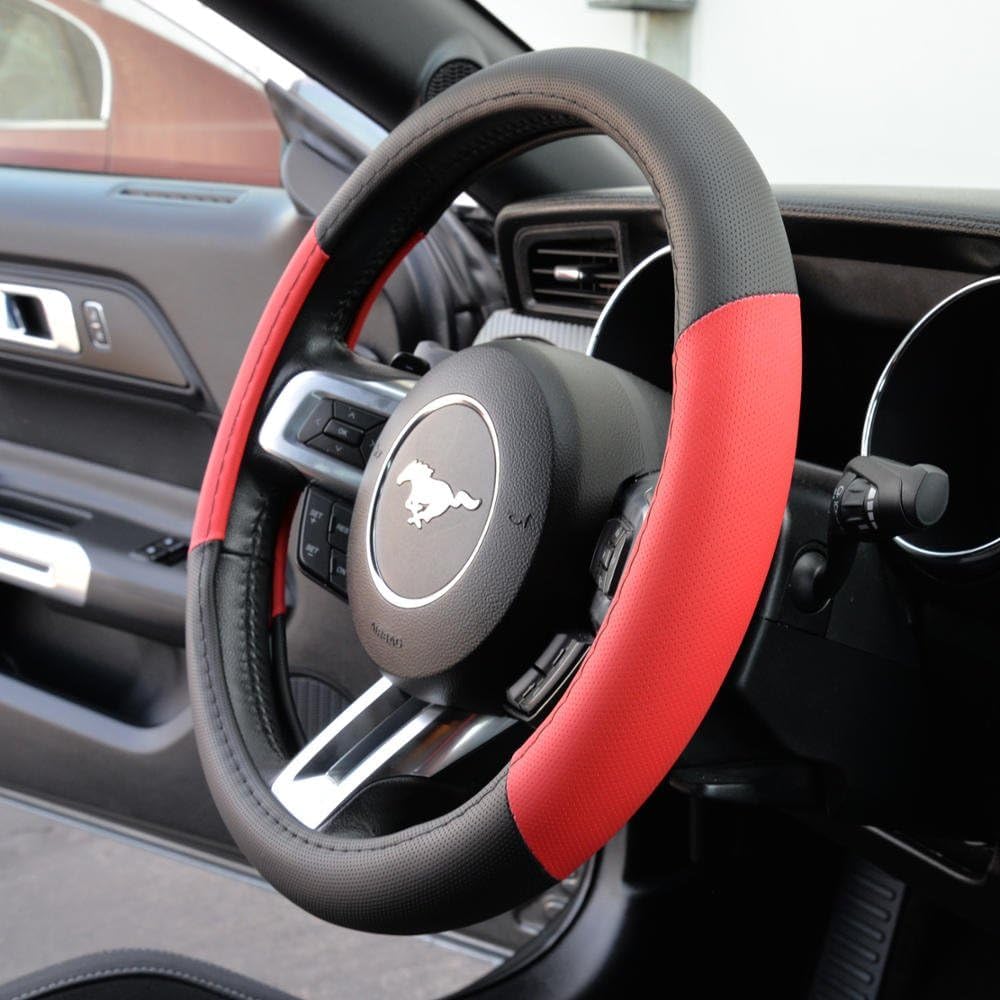 bdk-pu-leather-car-seat-covers-floor-mats-set-black-red-universal image 8