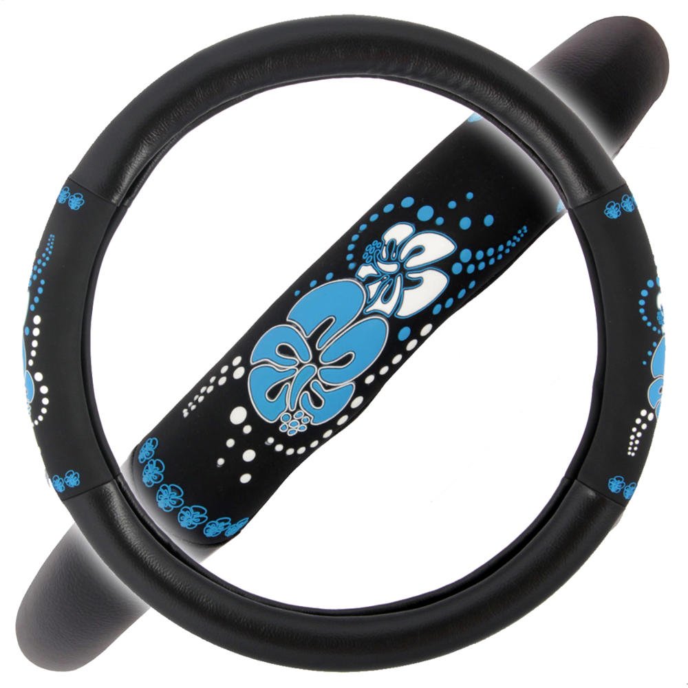 bdk-blue-hawaiian-steering-wheel-cover-comfortable-rubber-grip-universal-fit image 2