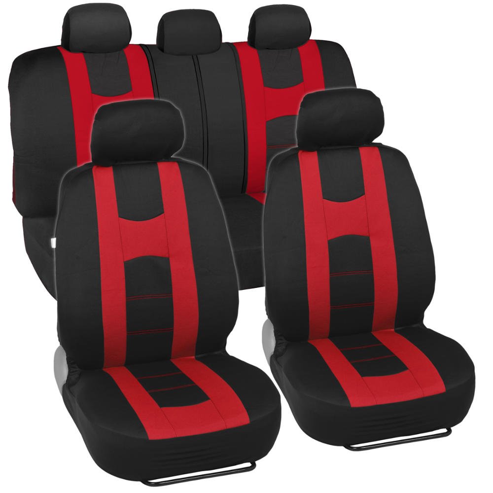 bdk-autosport-sporty-red-full-car-seat-cover-rubber-floor-mat-set-front-rear-2-t image 2