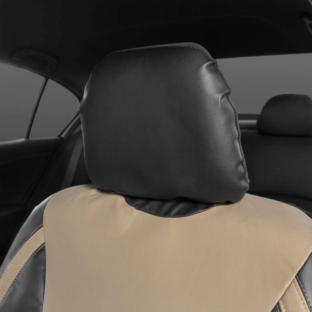 motor-trend-beige-faux-leather-front-seat-covers-4-piece-set-with-headrest-cover image 6