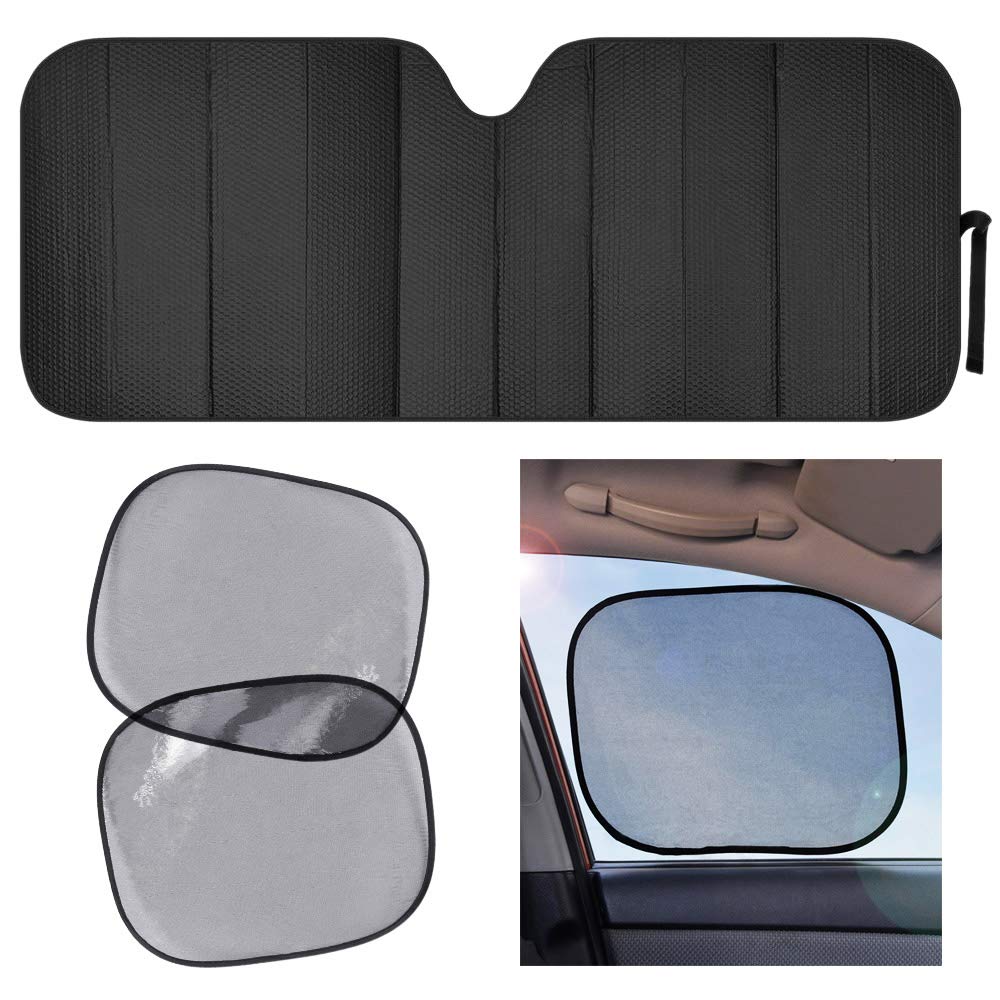motor-trend-black-front-windshield-sun-shade-with-static-cling-side-window-shade image 1