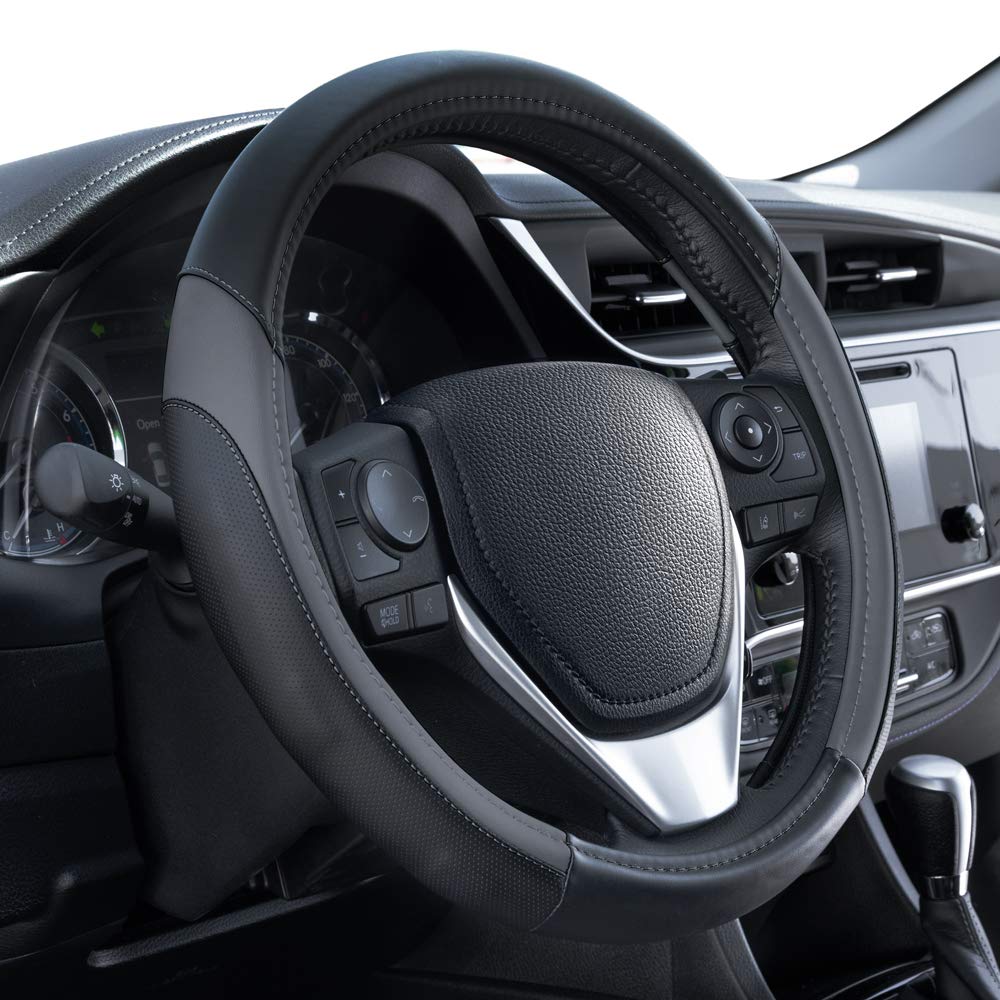 motor-trend-faux-leather-steering-wheel-cover-standard-15-inch-comfort-grip-soli image 6
