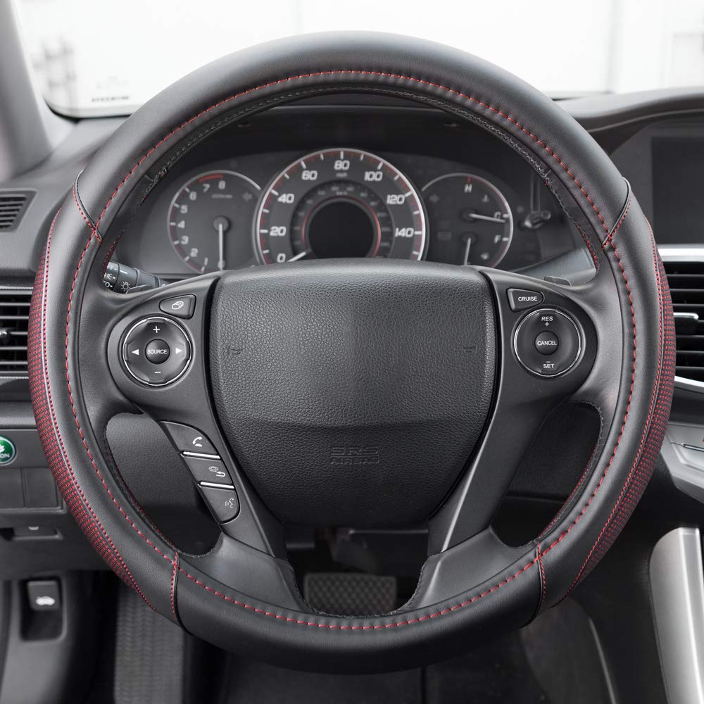 motor-trend-faux-leather-steering-wheel-cover-standard-15-inch-comfort-grip-soli image 3