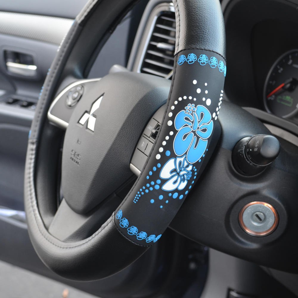 bdk-blue-hawaiian-steering-wheel-cover-comfortable-rubber-grip-universal-fit image 5