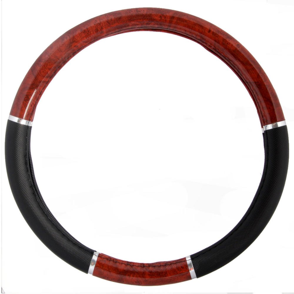 bdk-two-tone-woodgrain-steering-wheel-cover-14-5-15-5-black-dark-wood image 4