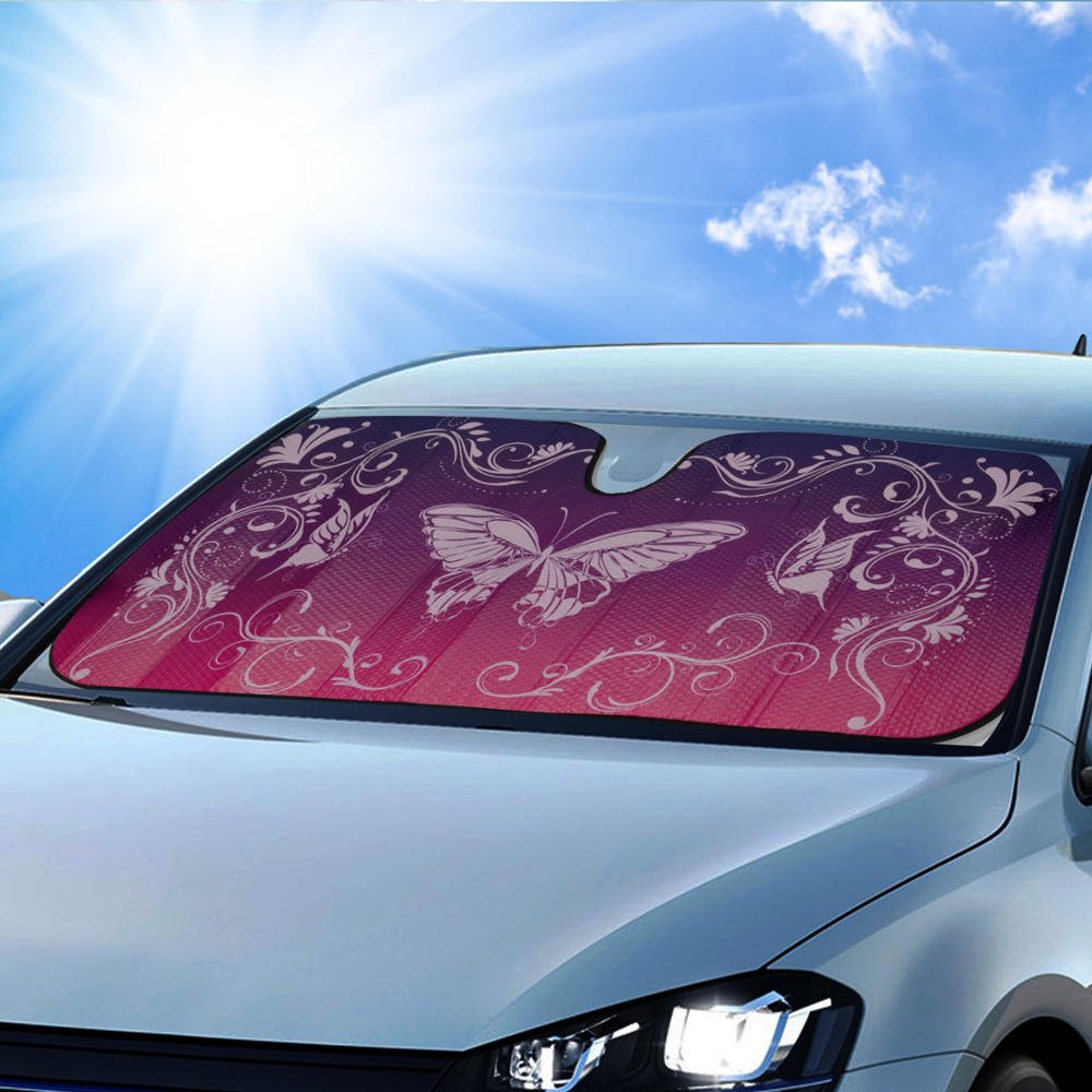bdk-pink-butterfly-accordion-folding-car-windshield-sun-shade-with-2-side-window image 5