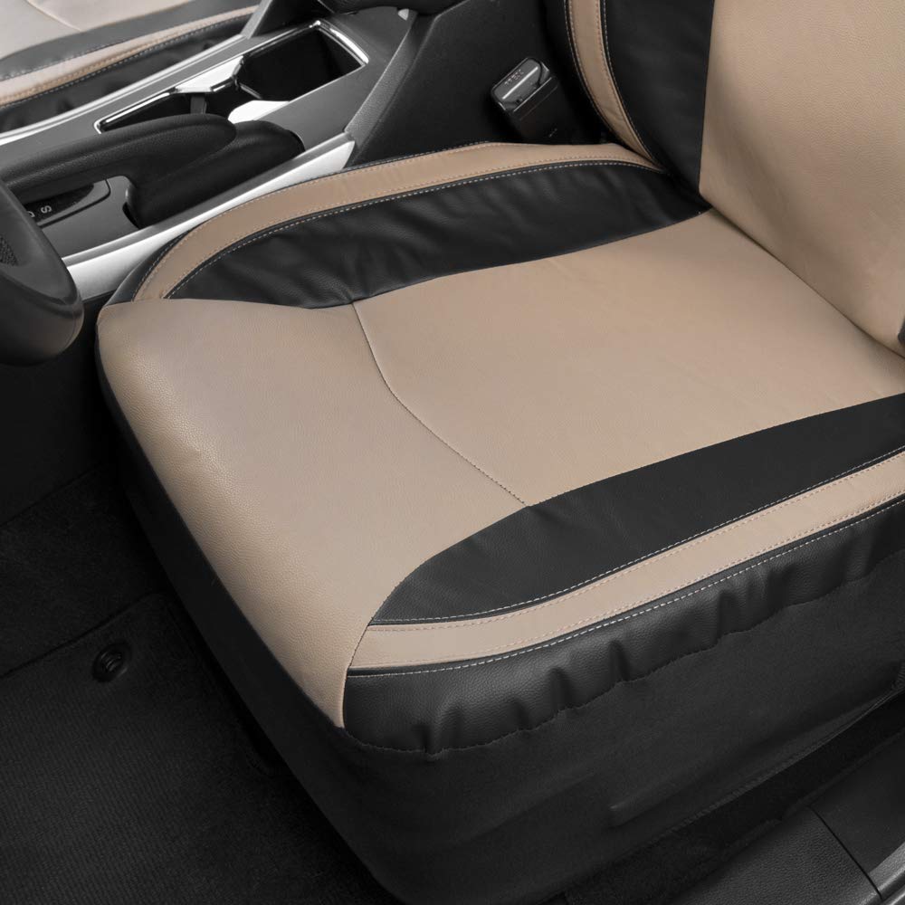 motor-trend-beige-faux-leather-front-seat-covers-4-piece-set-with-headrest-cover image 3