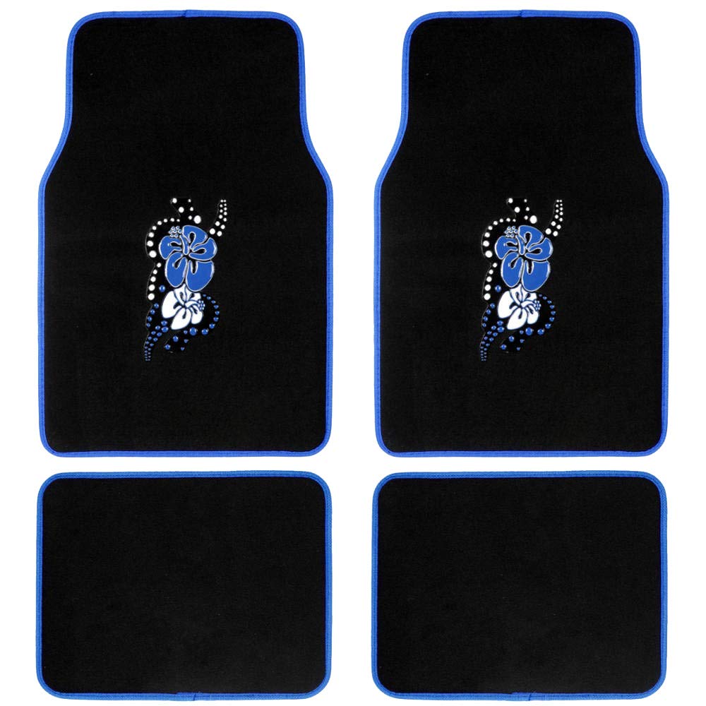 bdk-universal-fit-4-piece-carpet-floor-mat-set-hawaiian-flower-blue image 1