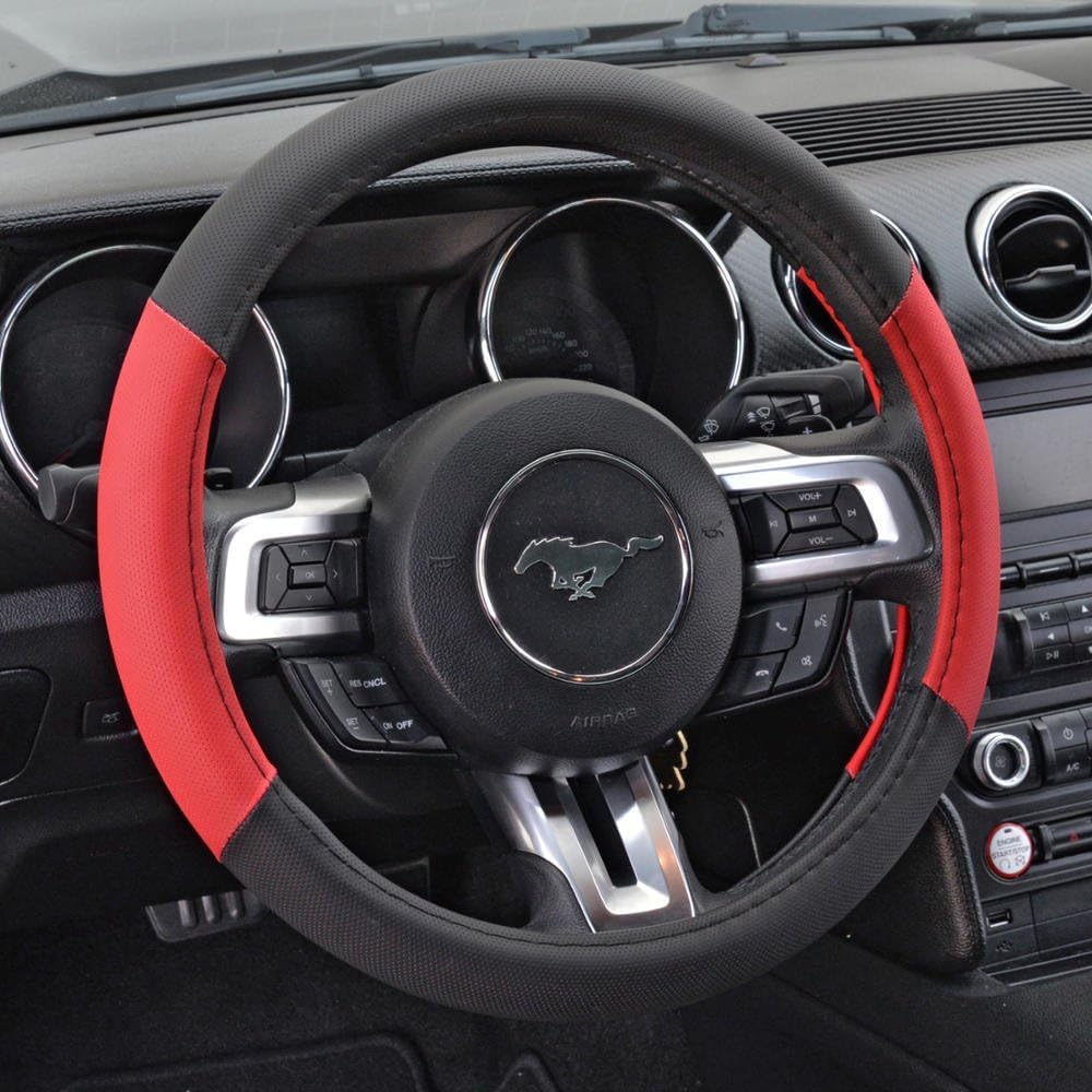 bdk-pu-leather-car-seat-covers-floor-mats-set-black-red-universal image 6
