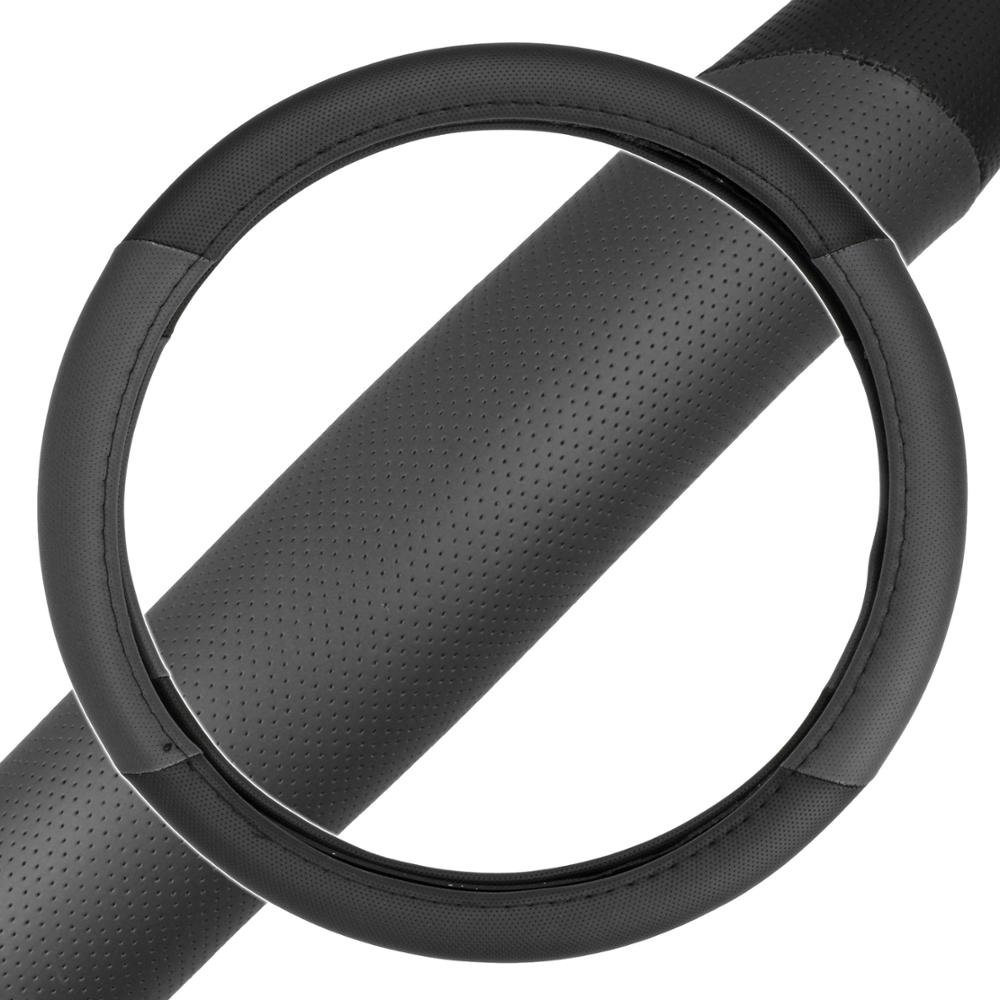 bdk-two-tone-perforated-pu-leather-steering-wheel-cover-gray-standard-size-14-5- image 2