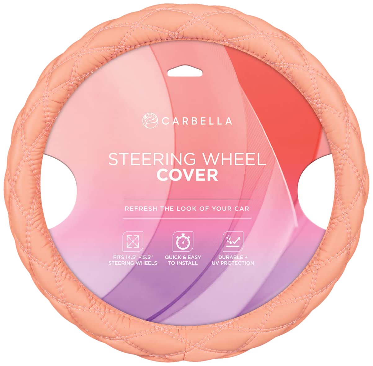 bdk-carbella-coral-pink-stitched-leather-steering-wheel-cover-for-women-standard image 1