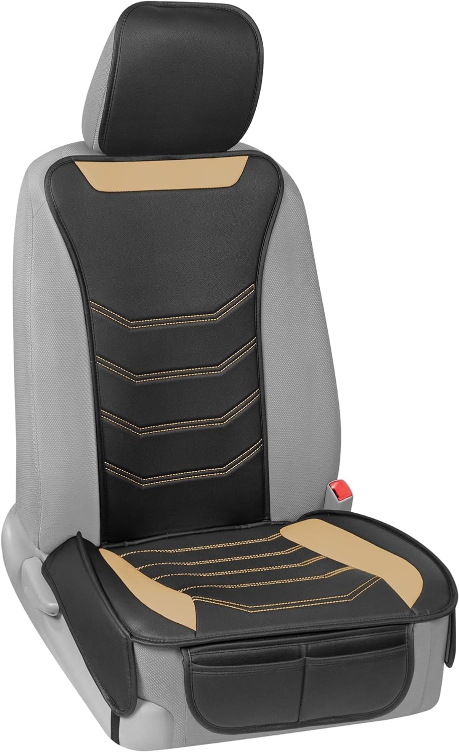 motor-trend-luxefit-beige-faux-leather-seat-cover-1-piece-universal-fit-padded-c image 1