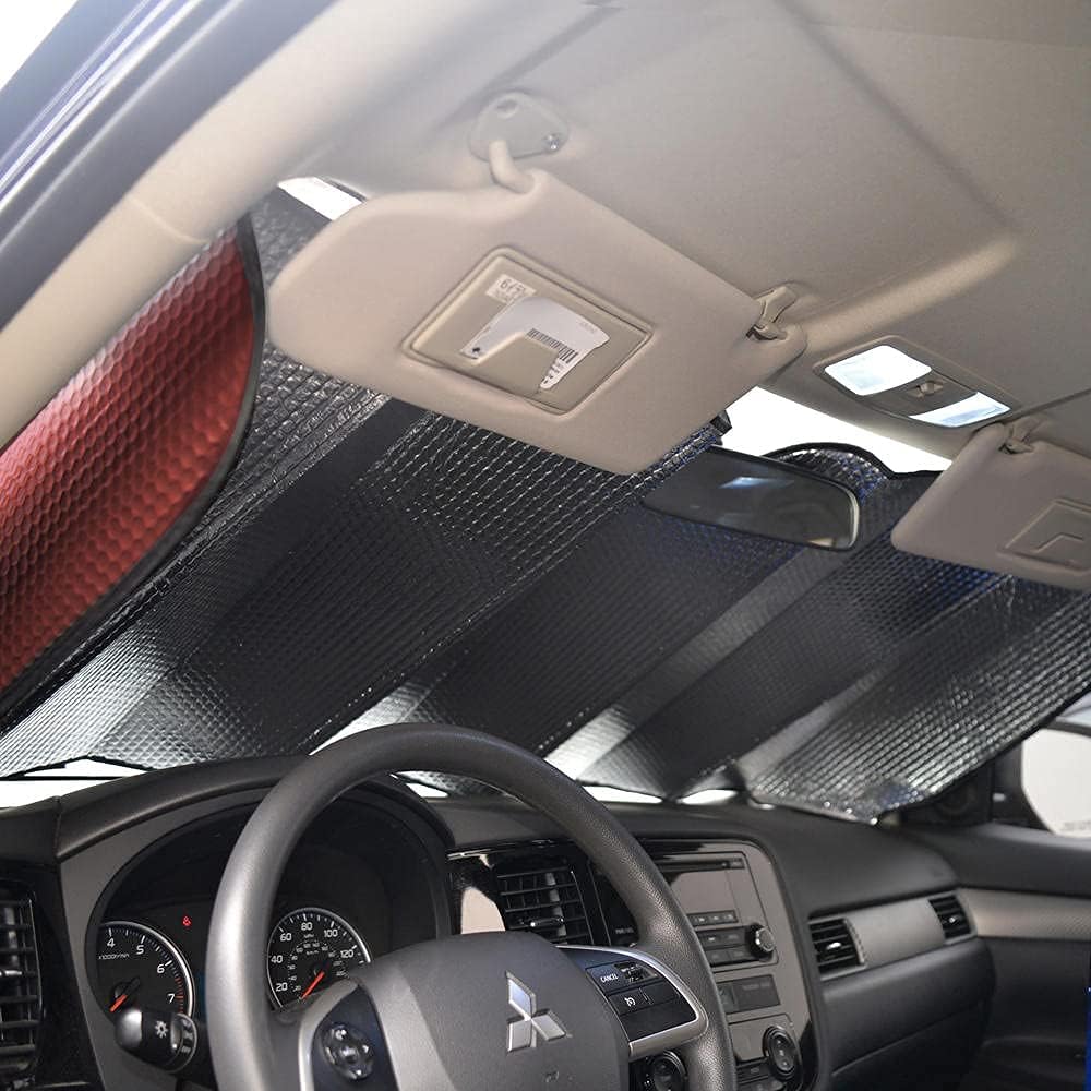 motor-trend-jumbo-accordion-windshield-sun-shade-66-x-27-red-uv-protection-unive image 8
