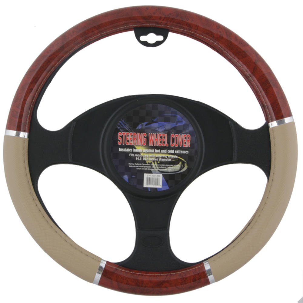 bdk-two-tone-woodgrain-pattern-steering-wheel-cover-dark-wood-beige-universal-fi image 7