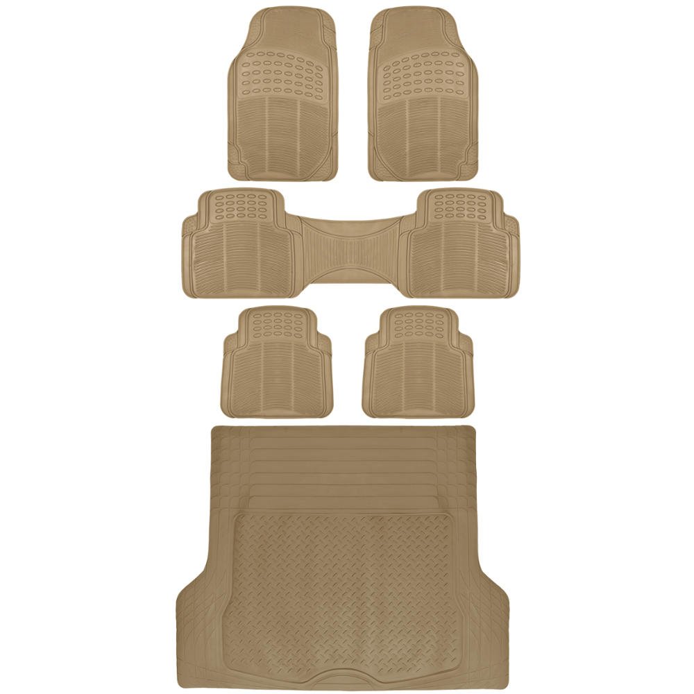 bdk-6-piece-beige-heavy-duty-rubber-car-floor-mats-trimmable-all-weather-set-for image 1