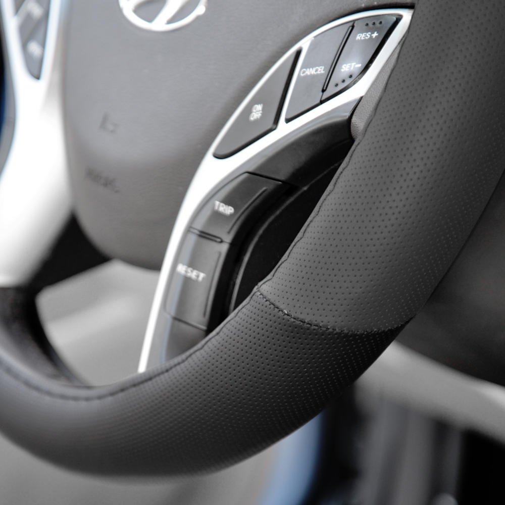 bdk-two-tone-perforated-pu-leather-steering-wheel-cover-gray-standard-size-14-5- image 5